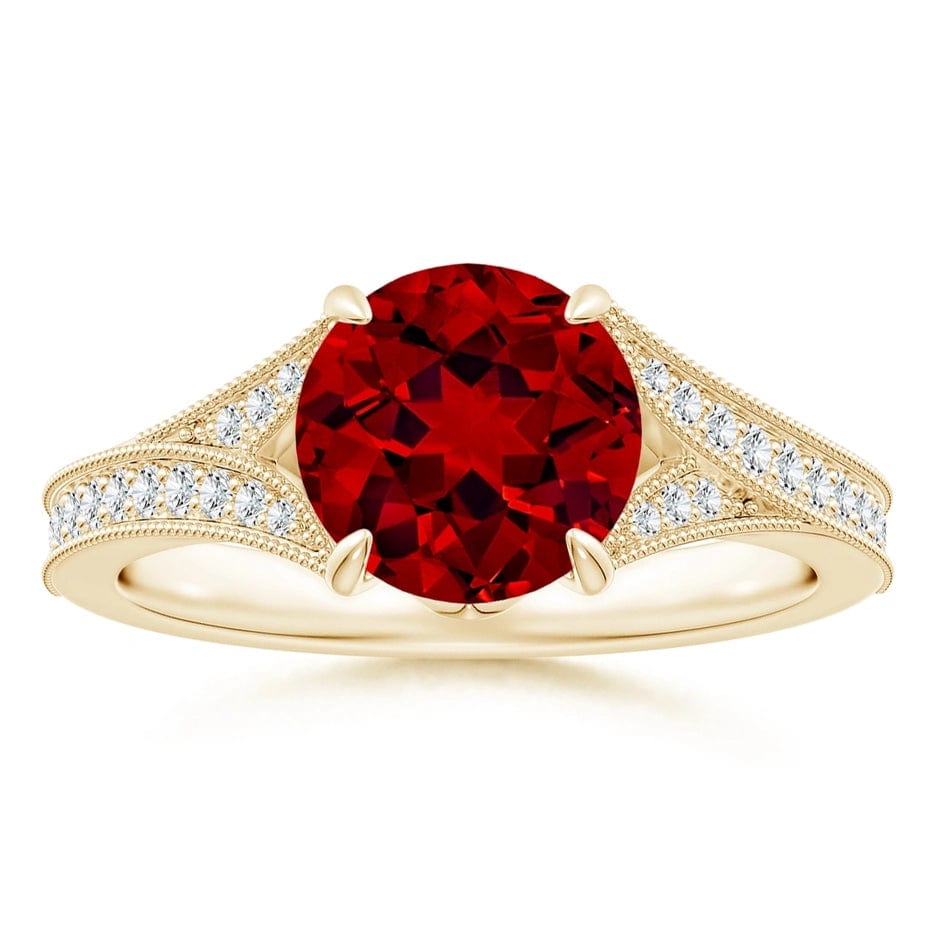 Lab-Grown Round Brilliant Cut Ruby - Pave Classic Engagement Ring 14K Yellow Gold