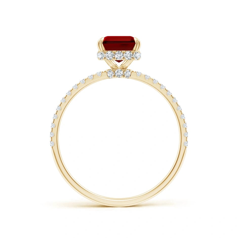 Lab-Grown Emerald-Cut Ruby - Hidden Halo Classic Engagement Ring 14K Yellow Gold