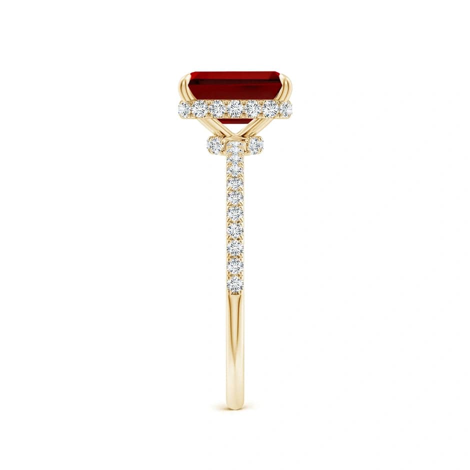 Lab-Grown Emerald-Cut Ruby - Hidden Halo Classic Engagement Ring 14K Yellow Gold