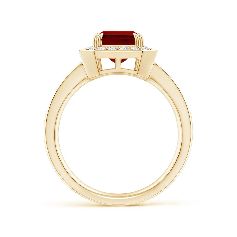 Lab-Grown Emerald-Cut Ruby - Halo Classic Engagement Ring 14K Yellow Gold