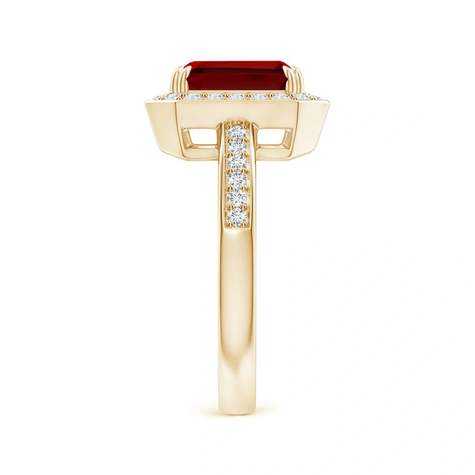 Lab-Grown Emerald-Cut Ruby - Halo Classic Engagement Ring 14K Yellow Gold