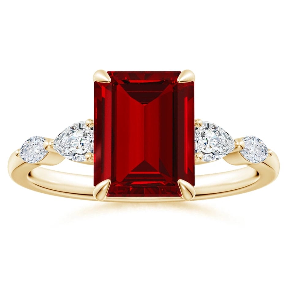 Lab-Grown Emerald-Cut Ruby - Pave Classic Engagement Ring 14K Yellow Gold