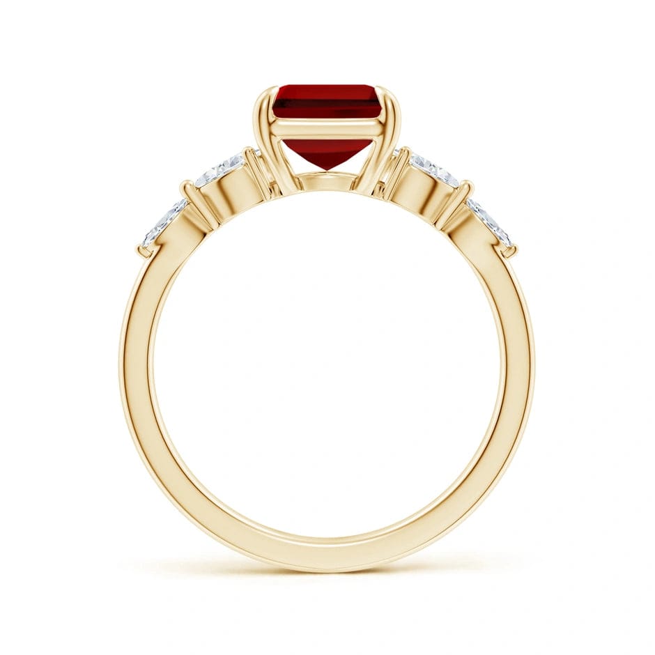 Lab-Grown Emerald-Cut Ruby - Pave Classic Engagement Ring 14K Yellow Gold