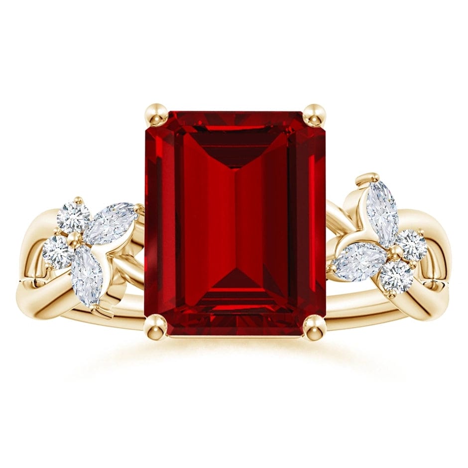 Lab-Grown Emerald-Cut Ruby - Pave Classic Engagement Ring 14K Yellow Gold