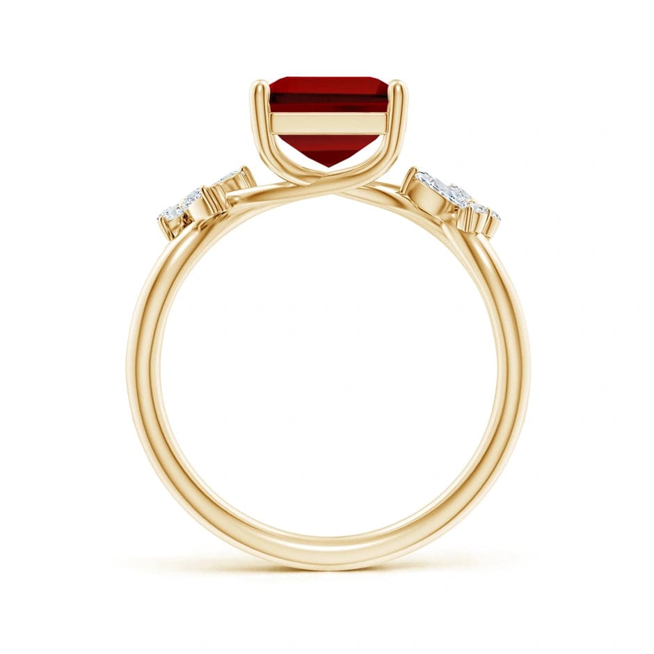 Lab-Grown Emerald-Cut Ruby - Pave Classic Engagement Ring 14K Yellow Gold