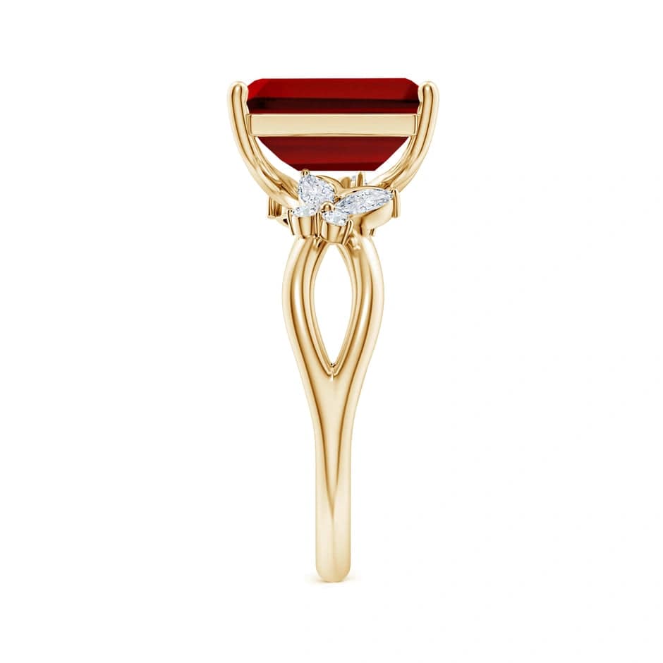 Lab-Grown Emerald-Cut Ruby - Pave Classic Engagement Ring 14K Yellow Gold