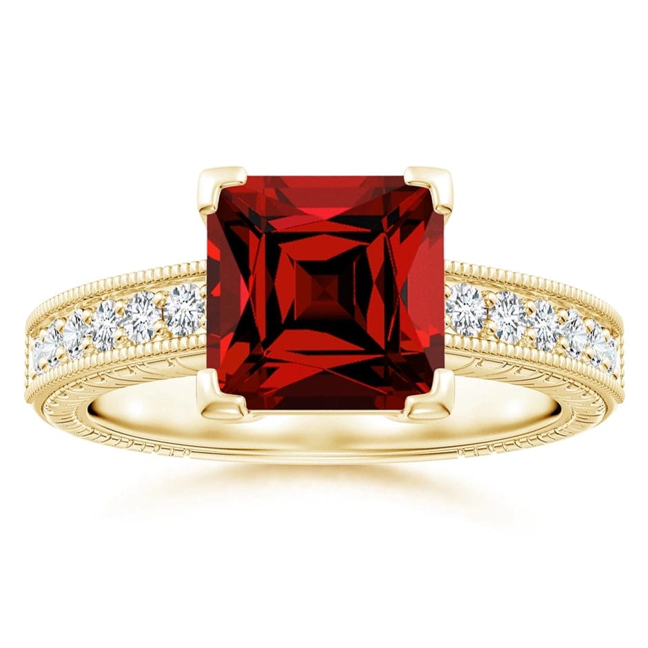 Lab-Grown Cushion Cut Ruby - Pave Classic Engagement Ring 14K Yellow Gold