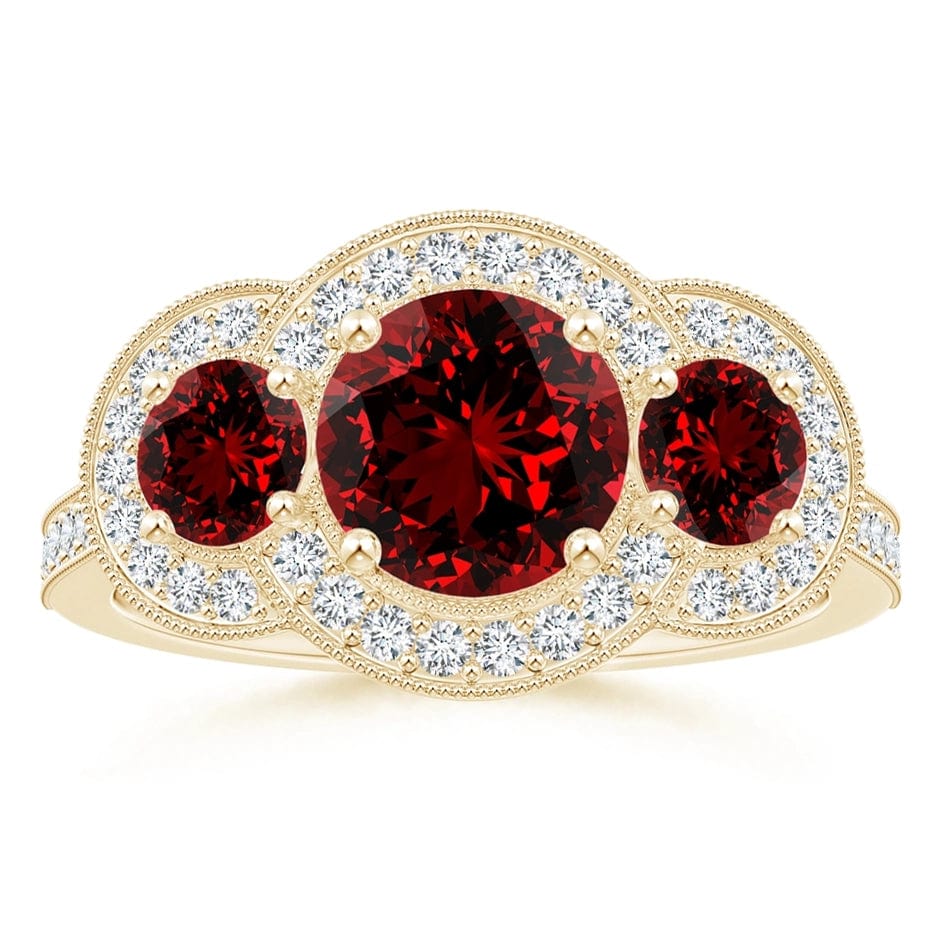 Lab-Grown Round Brilliant Cut Ruby - Halo Classic Engagement Ring 14K Yellow Gold