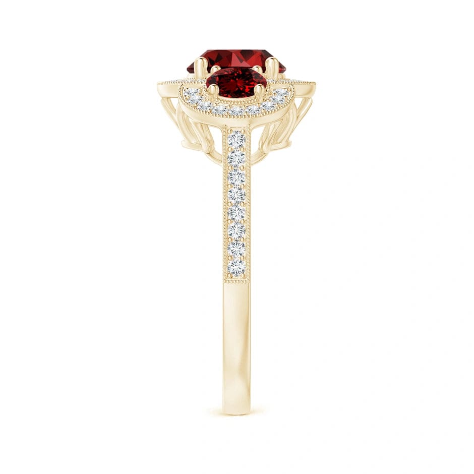 Lab-Grown Round Brilliant Cut Ruby - Halo Classic Engagement Ring 14K Yellow Gold