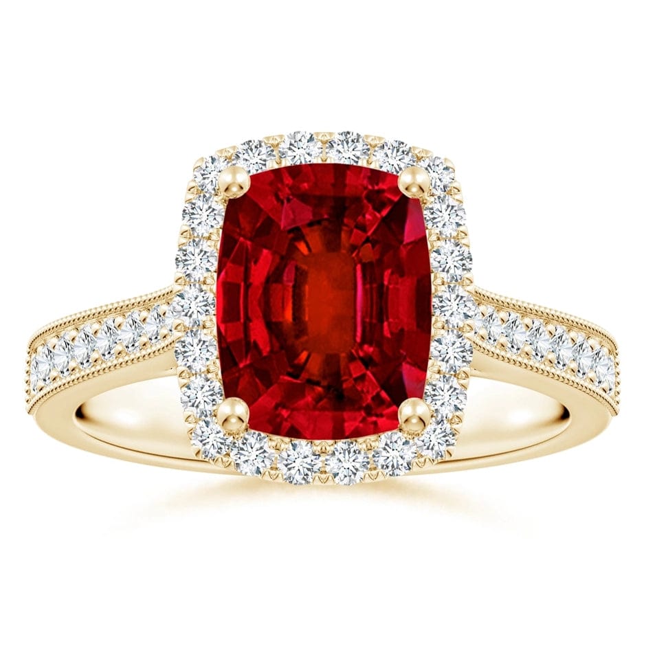 Lab-Grown Cushion Cut Ruby - Halo Classic Engagement Ring 14K Yellow Gold