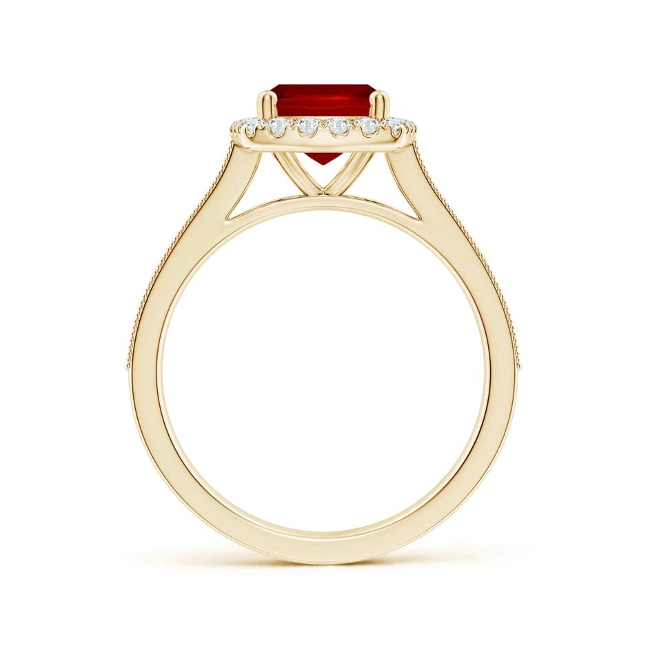 Lab-Grown Cushion Cut Ruby - Halo Classic Engagement Ring 14K Yellow Gold