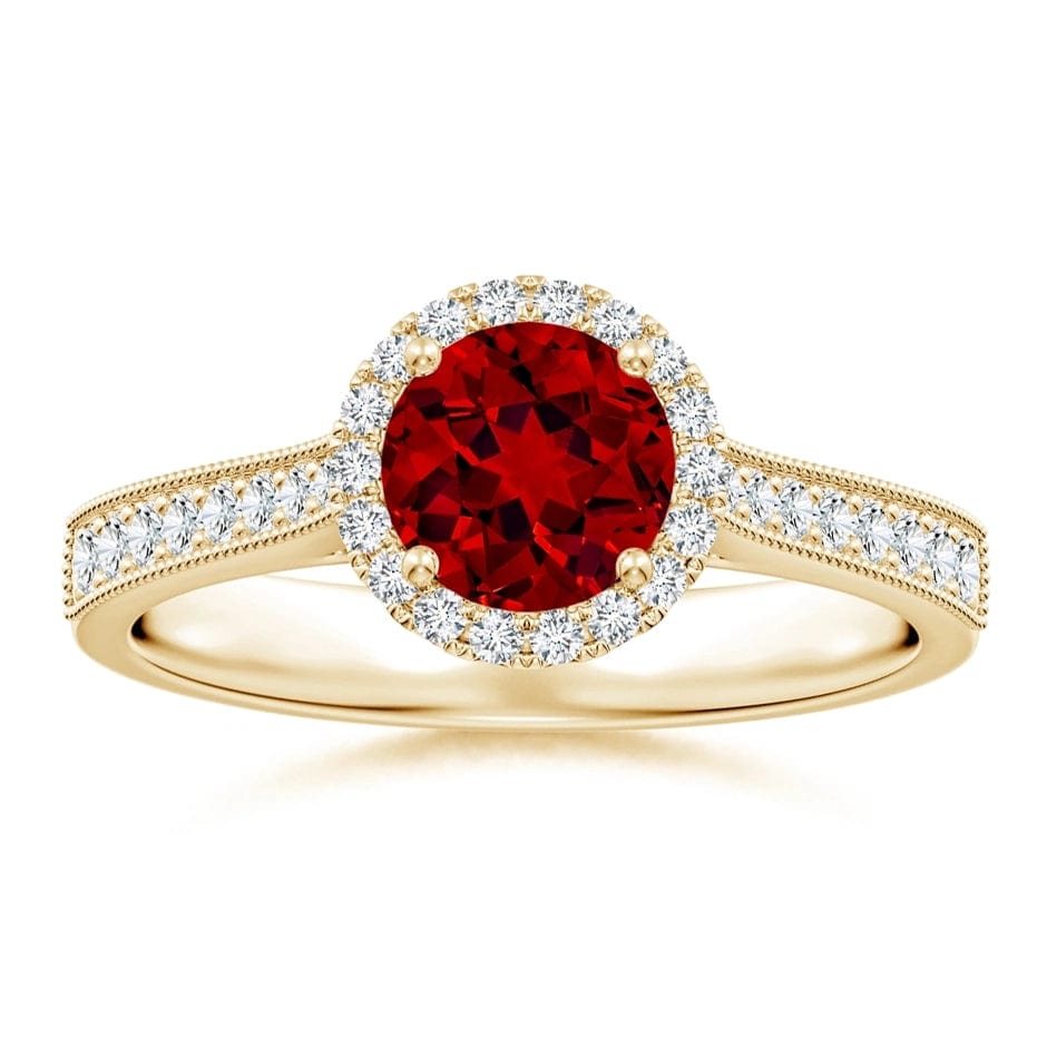 Lab-Grown Round Brilliant Cut Ruby - Halo Classic Engagement Ring 14K Yellow Gold