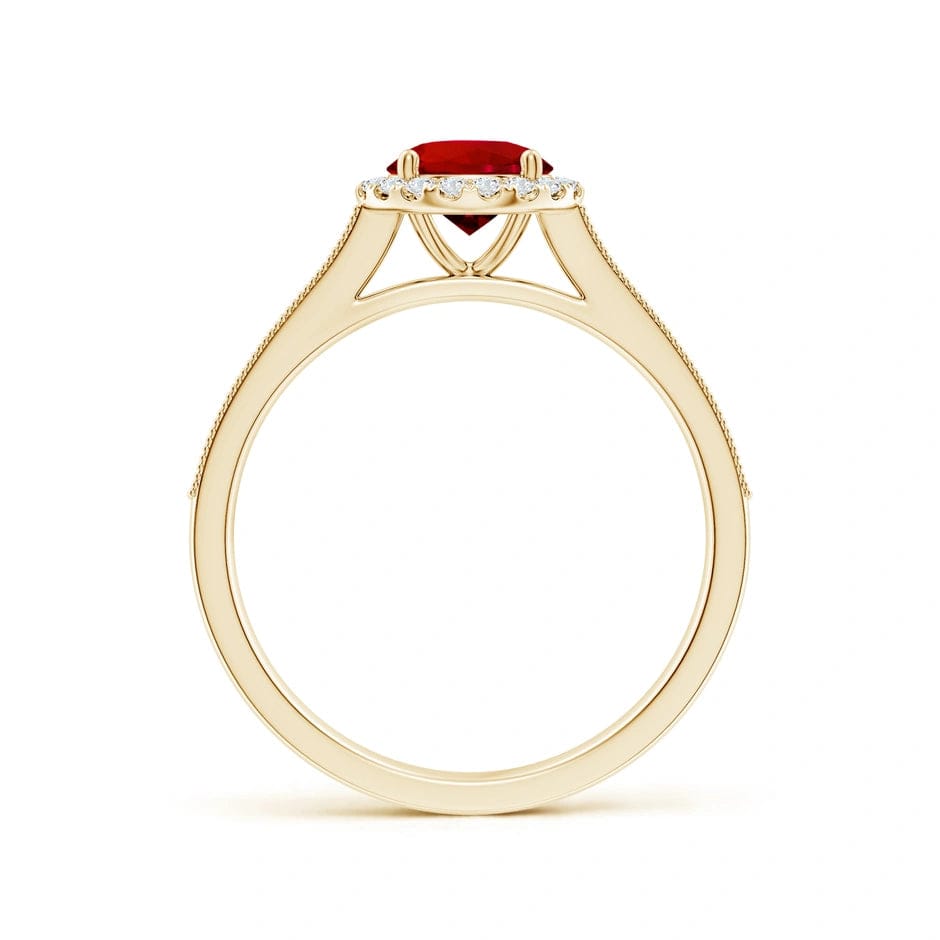 Lab-Grown Round Brilliant Cut Ruby - Halo Classic Engagement Ring 14K Yellow Gold