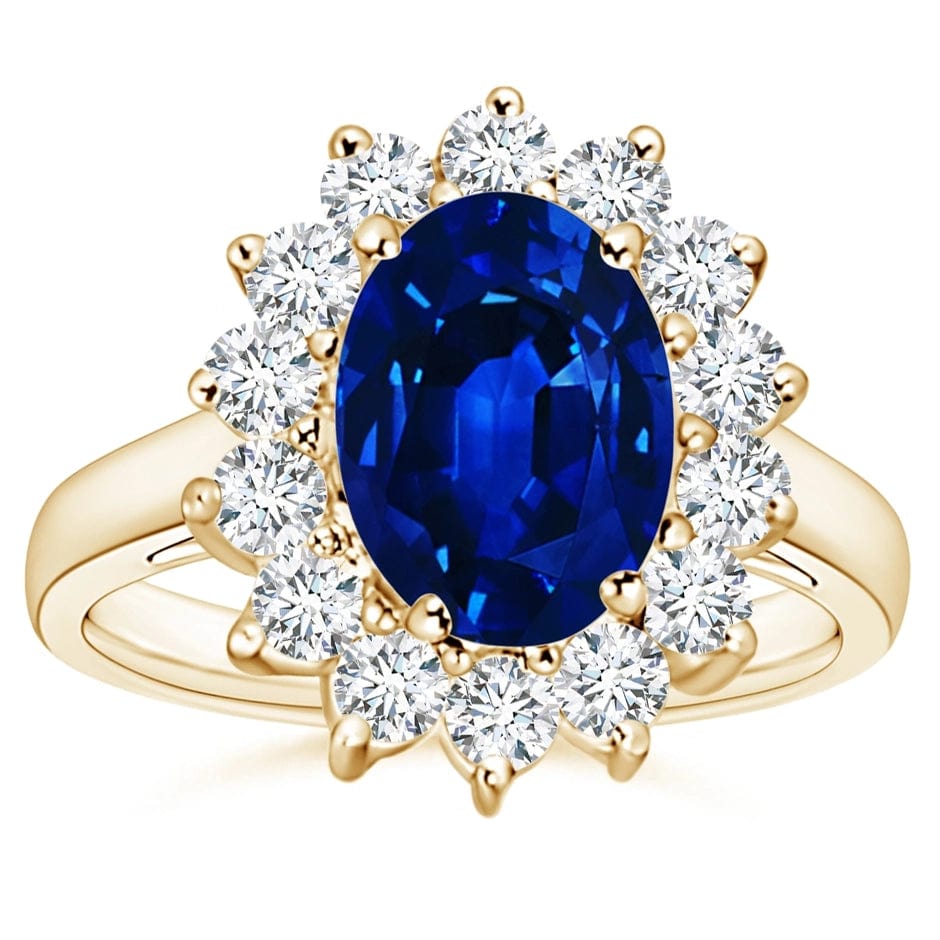 Lab-Grown Oval Brilliant Cut Sapphire - Halo Classic Engagement Ring 14K Yellow Gold