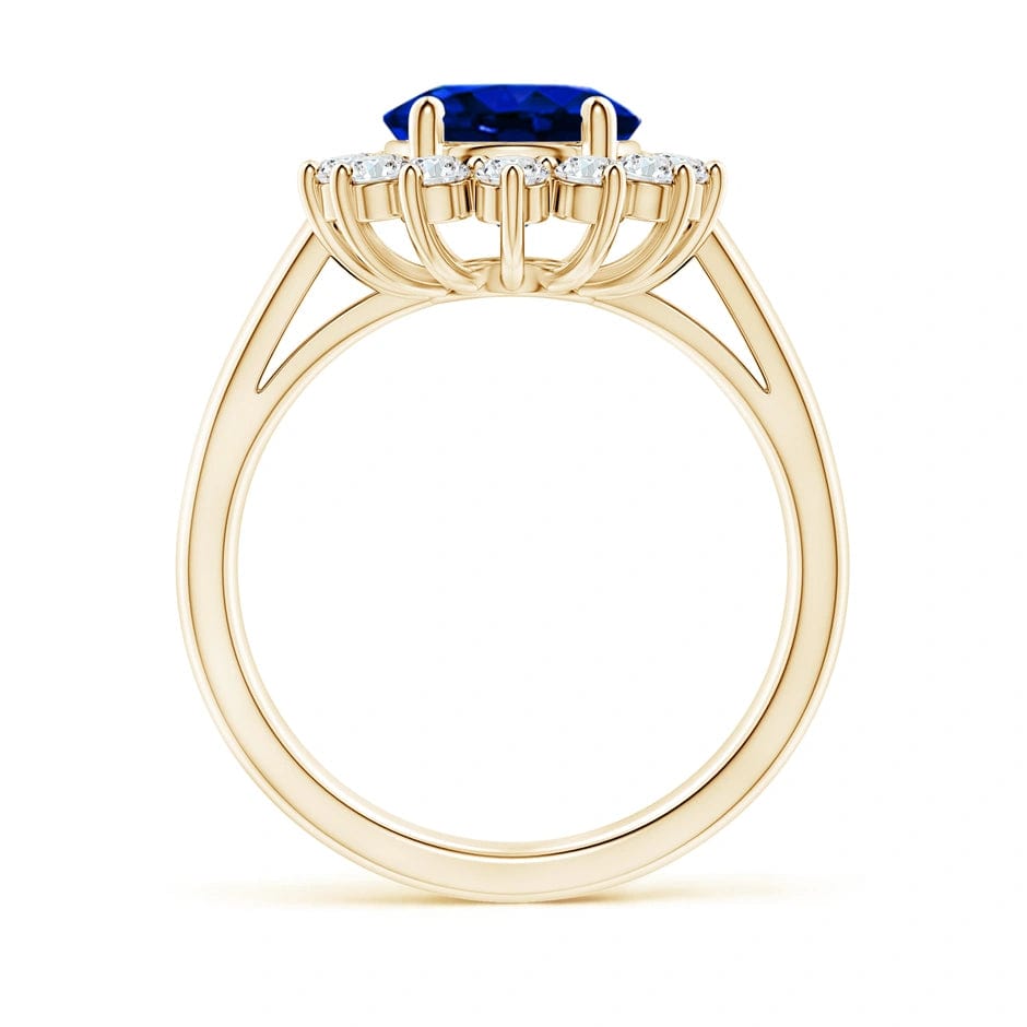 Lab-Grown Oval Brilliant Cut Sapphire - Halo Classic Engagement Ring 14K Yellow Gold