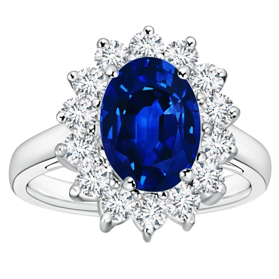 Lab-Grown Oval Brilliant Cut Sapphire - Halo Classic Engagement Ring 14K White Gold