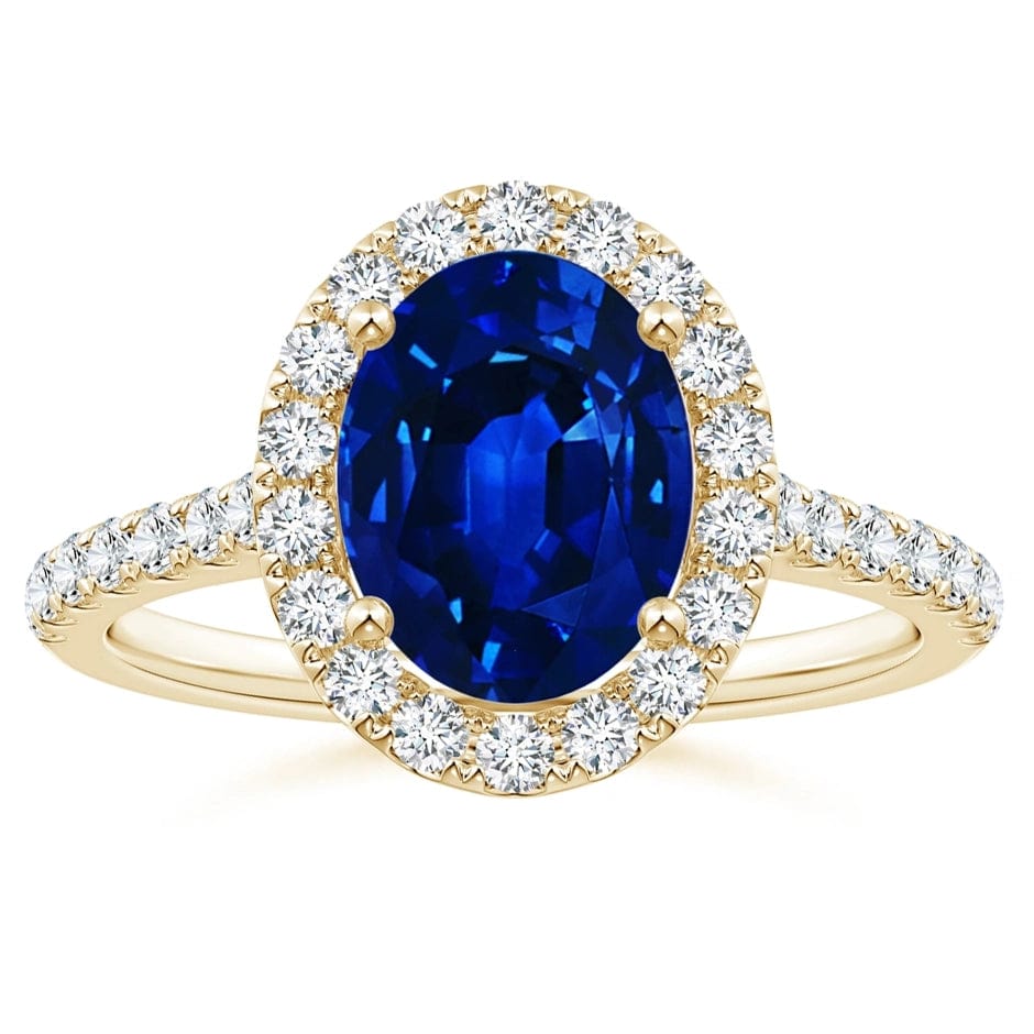 Lab-Grown Oval Brilliant Cut Sapphire - Halo Classic Engagement Ring 14K Yellow Gold