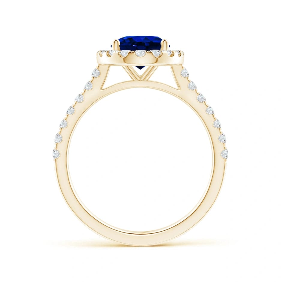 Lab-Grown Oval Brilliant Cut Sapphire - Halo Classic Engagement Ring 14K Yellow Gold