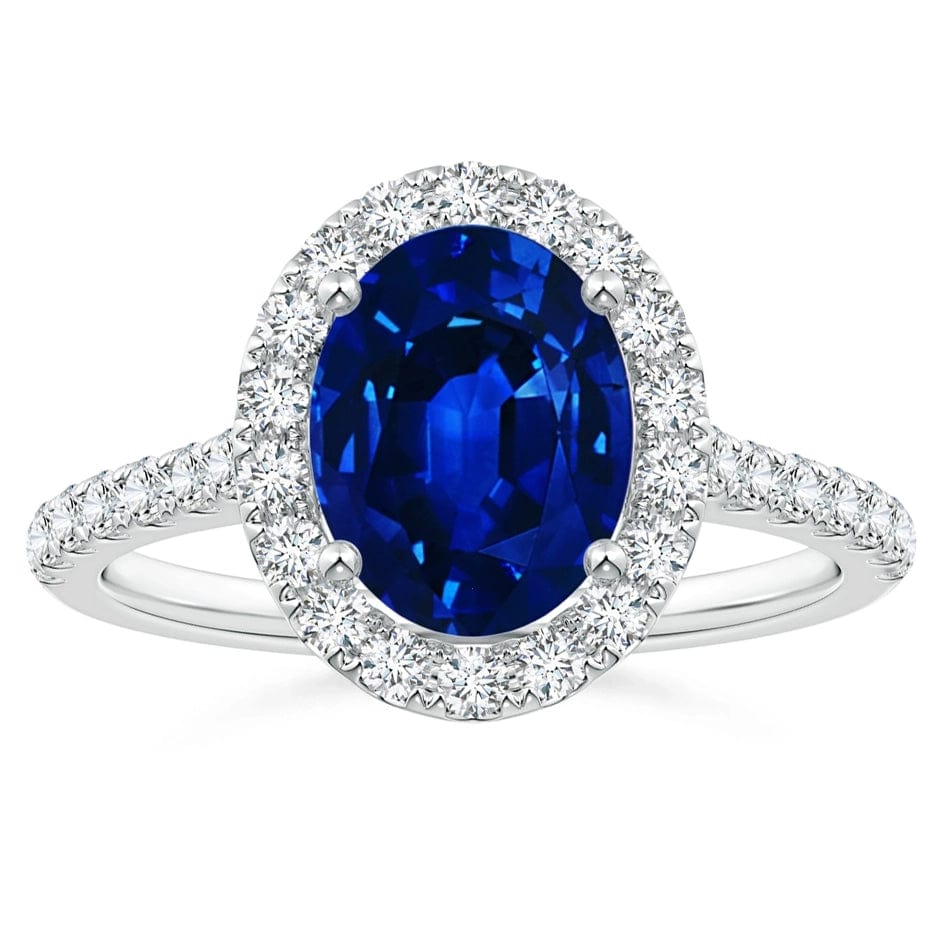 Lab-Grown Oval Brilliant Cut Sapphire - Halo Classic Engagement Ring 14K White Gold