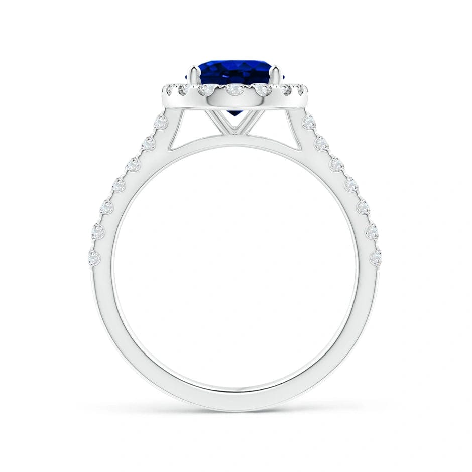 Lab-Grown Oval Brilliant Cut Sapphire - Halo Classic Engagement Ring 14K White Gold