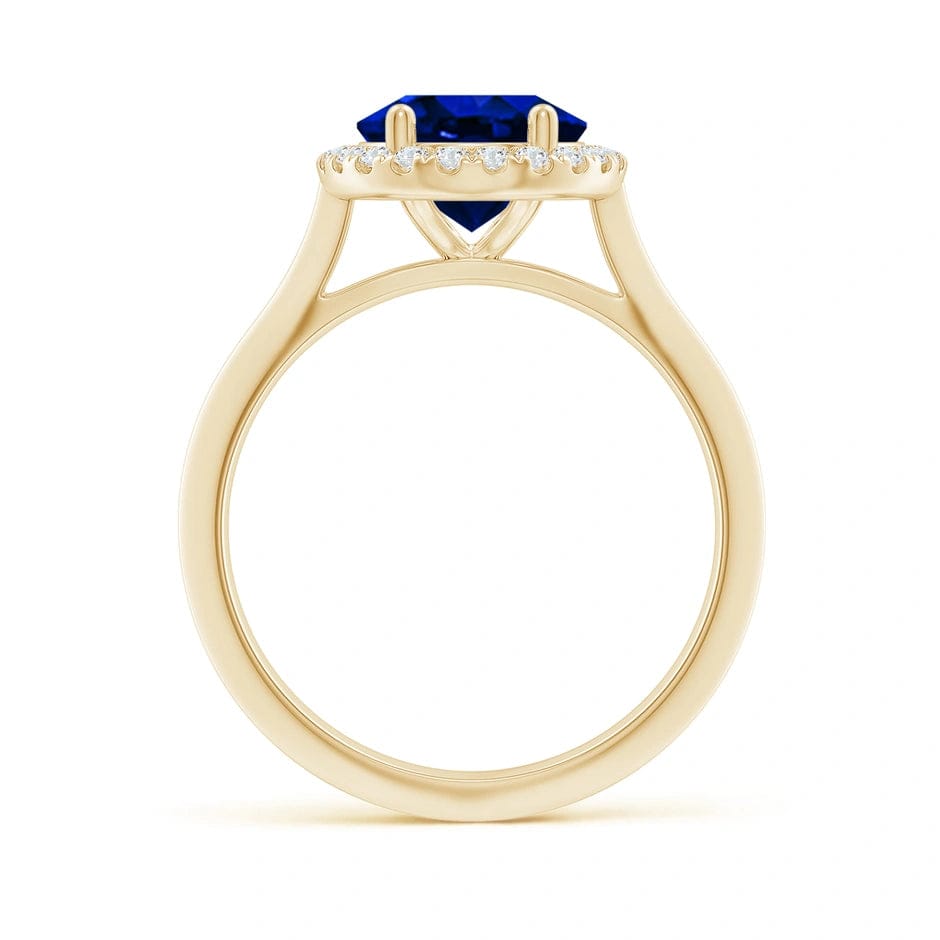 Lab-Grown Oval Brilliant Cut Sapphire - Halo Classic Engagement Ring 14K Yellow Gold