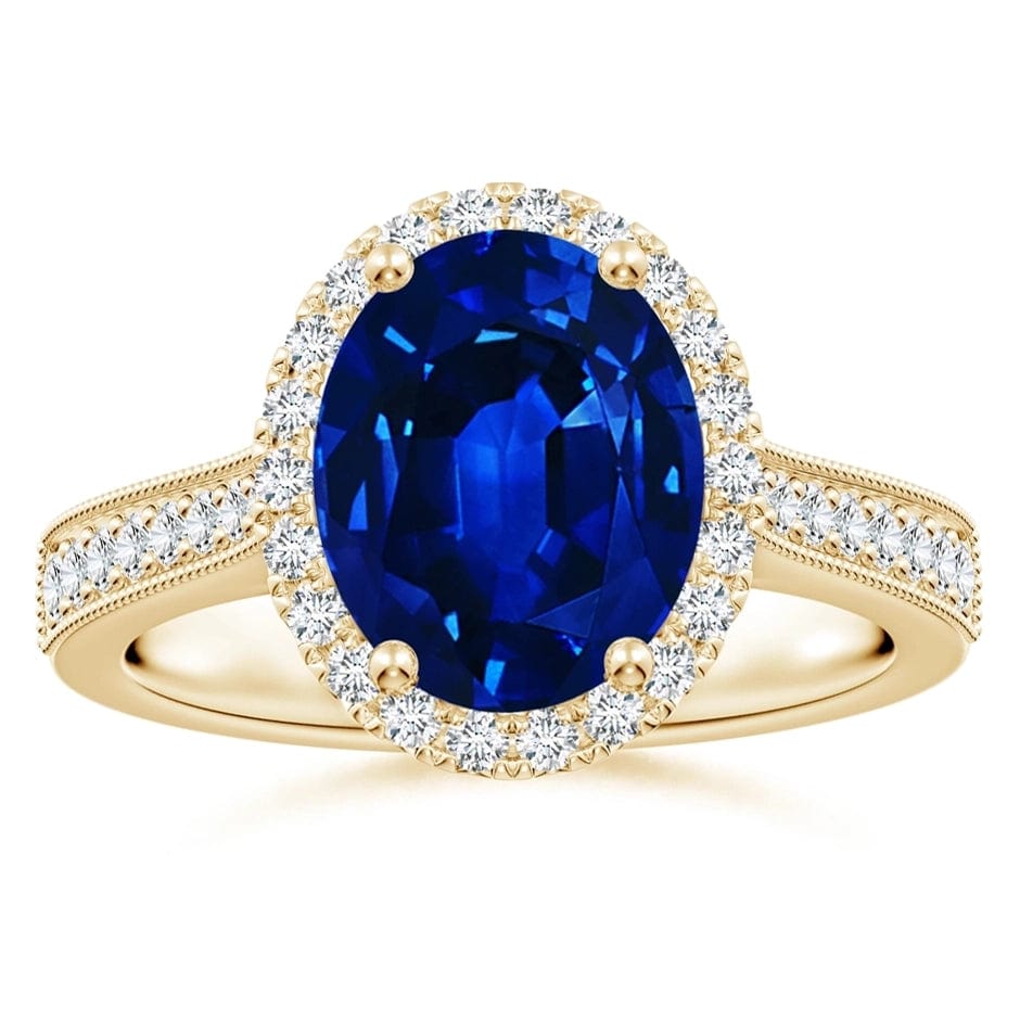 Lab-Grown Oval Brilliant Cut Sapphire - Halo Classic Engagement Ring 14K Yellow Gold