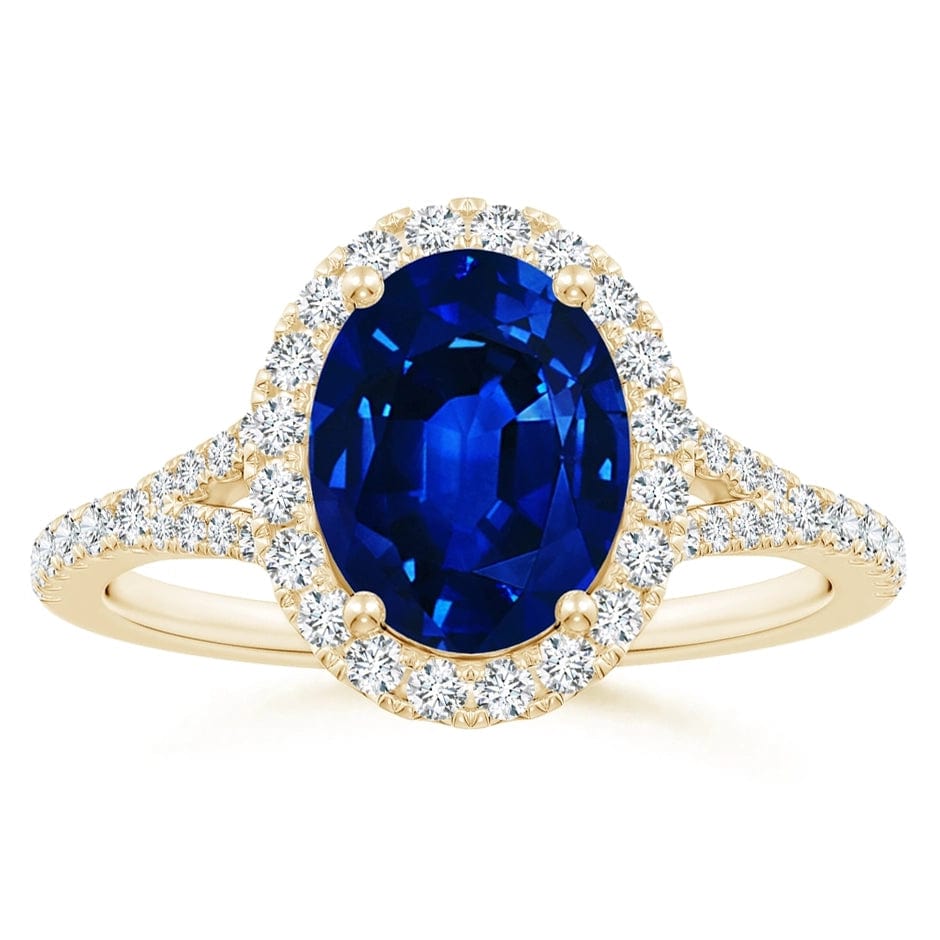 Lab-Grown Oval Brilliant Cut Sapphire - Halo Classic Engagement Ring 14K Yellow Gold