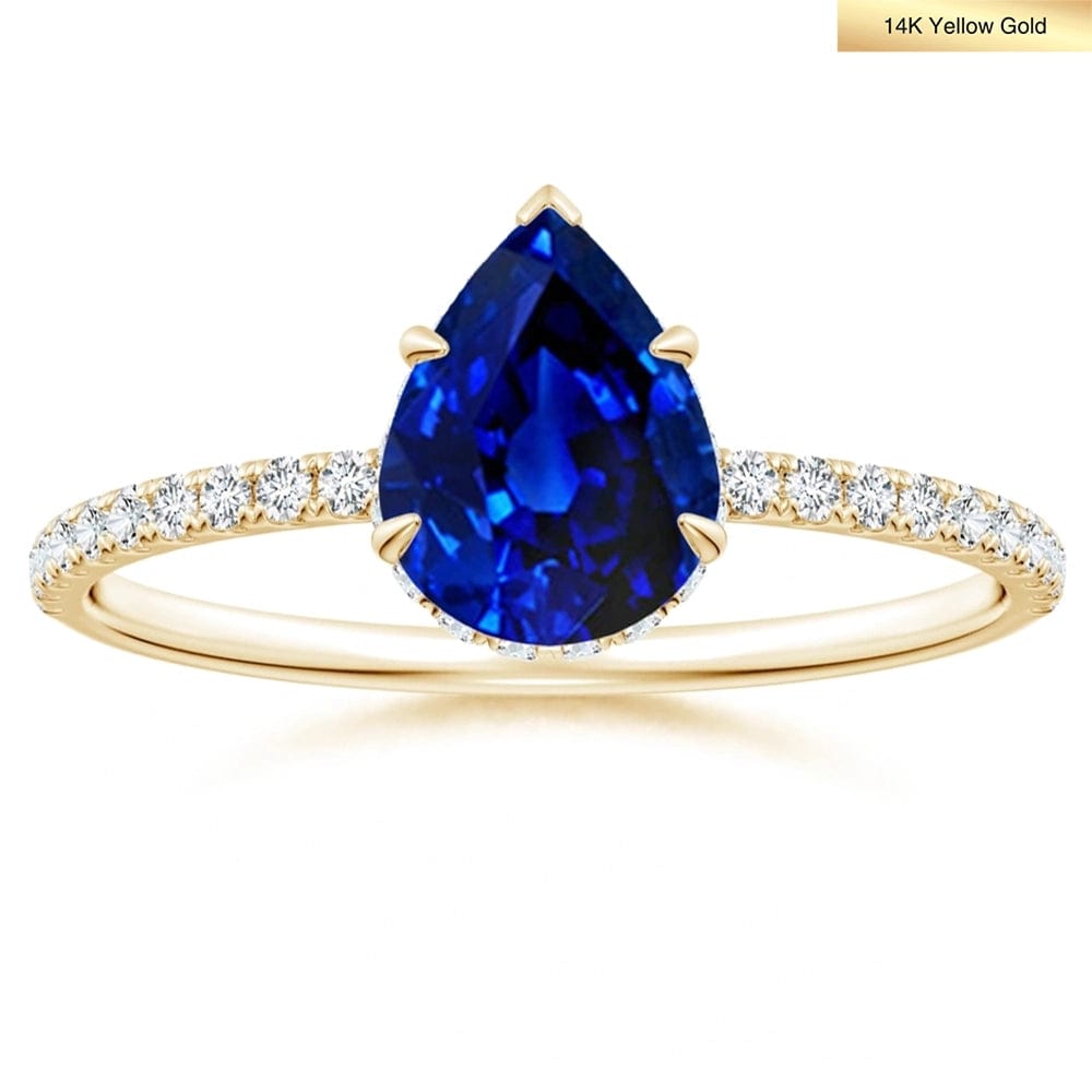 Lab-Grown Pear Brilliant Cut Sapphire - Pave Classic Engagement Ring 14K Yellow Gold