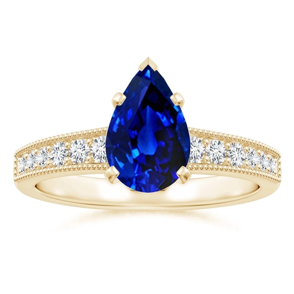 Lab-Grown Pear Brilliant Cut Sapphire - Pave Classic Engagement Ring 14K Yellow Gold