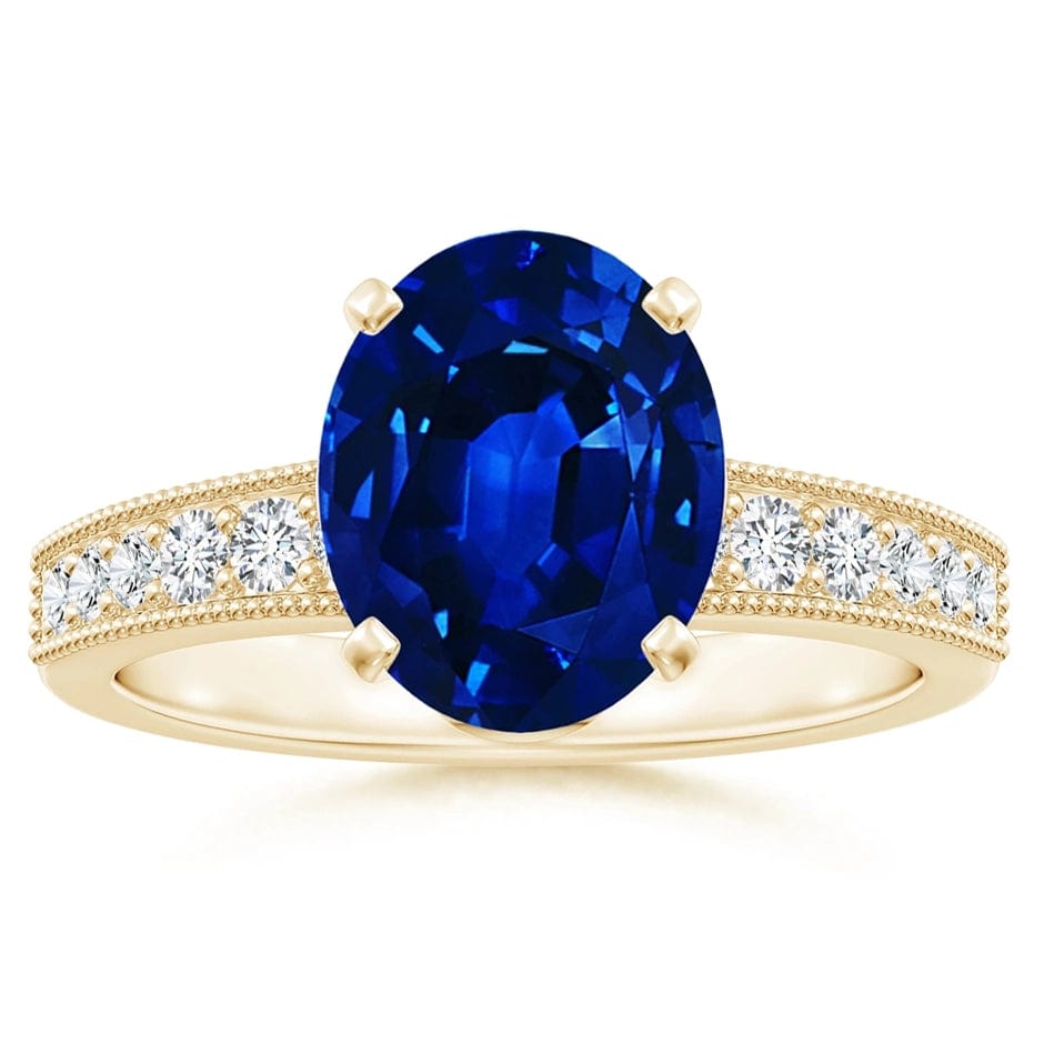 Lab-Grown Oval Brilliant Cut Sapphire - Pave Classic Engagement Ring 14K Yellow Gold