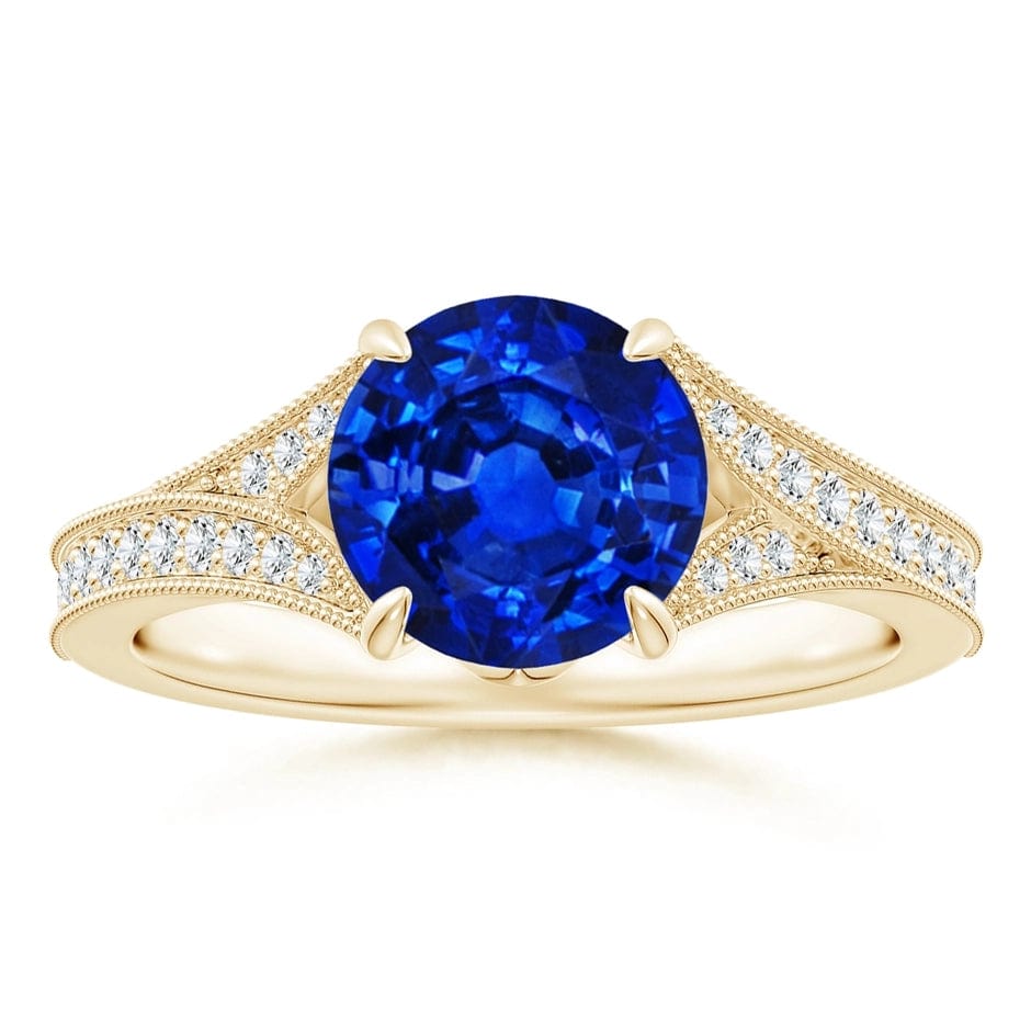 Lab-Grown Round Brilliant Cut Sapphire - Pave Classic Engagement Ring 14K Yellow Gold