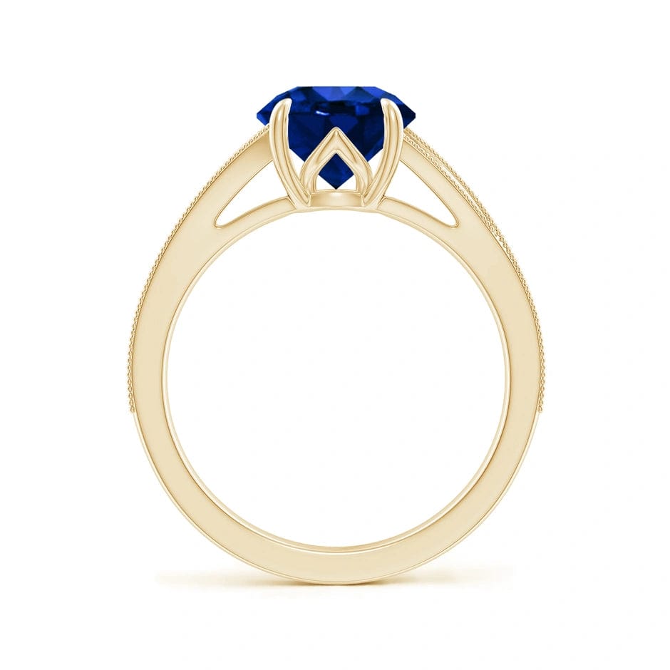 Lab-Grown Round Brilliant Cut Sapphire - Pave Classic Engagement Ring 14K Yellow Gold