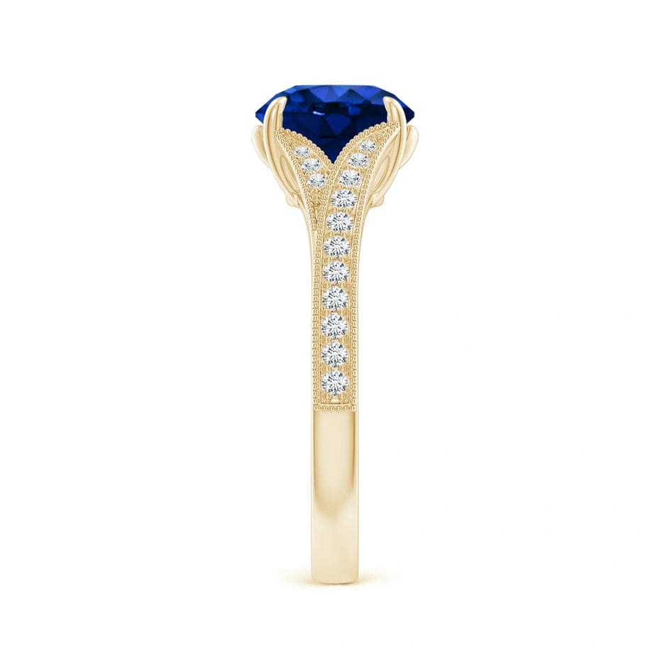 Lab-Grown Round Brilliant Cut Sapphire - Pave Classic Engagement Ring 14K Yellow Gold