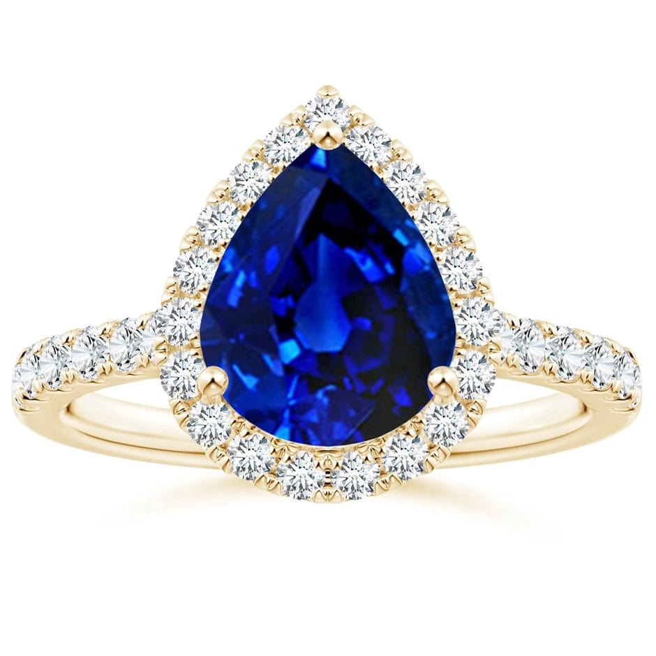 Lab-Grown Pear Brilliant Cut Sapphire - Halo Classic Engagement Ring 14K Yellow Gold