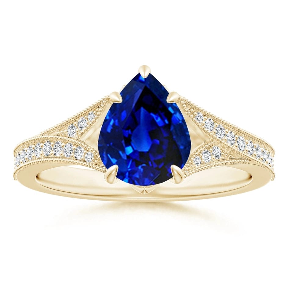 Lab-Grown Pear Brilliant Cut Sapphire - Pave Classic Engagement Ring 14K Yellow Gold