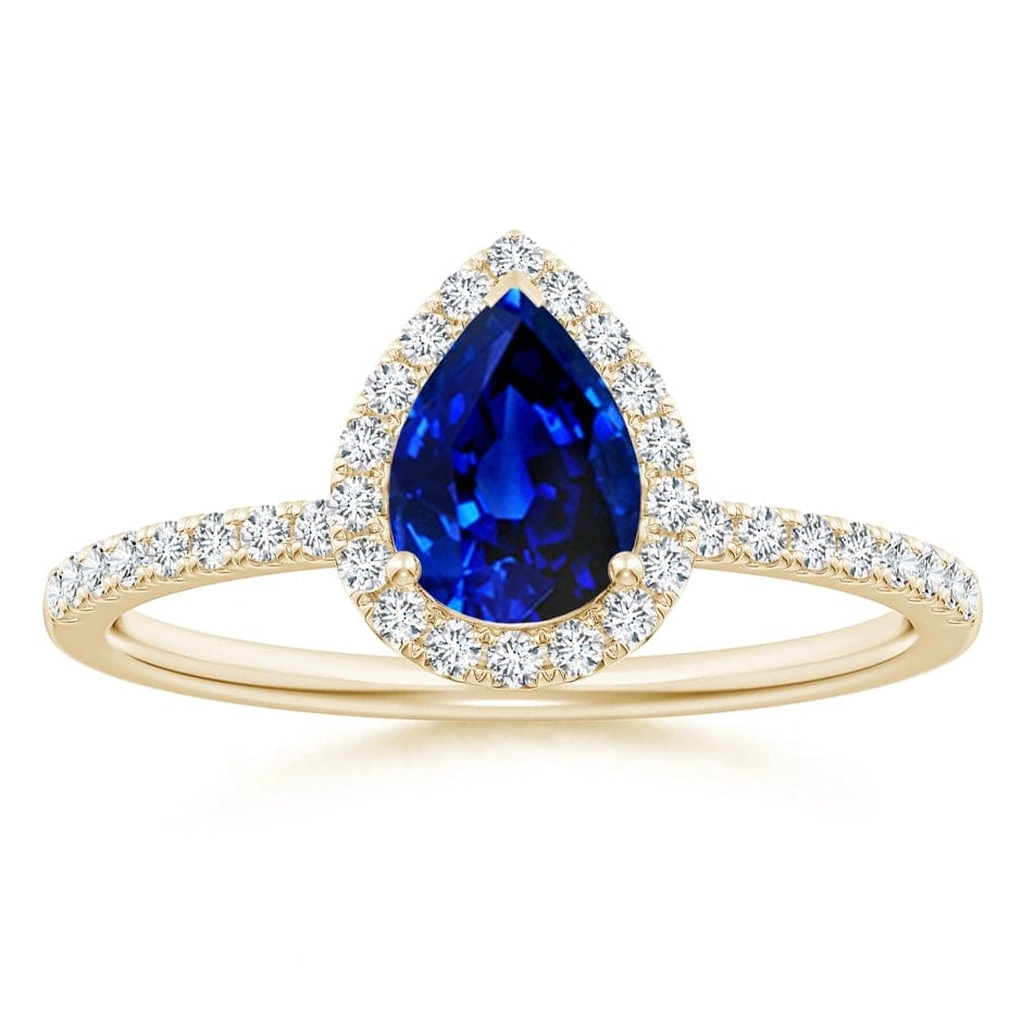 Lab-Grown Pear Brilliant Cut Sapphire - Halo Classic Engagement Ring 14K Yellow Gold