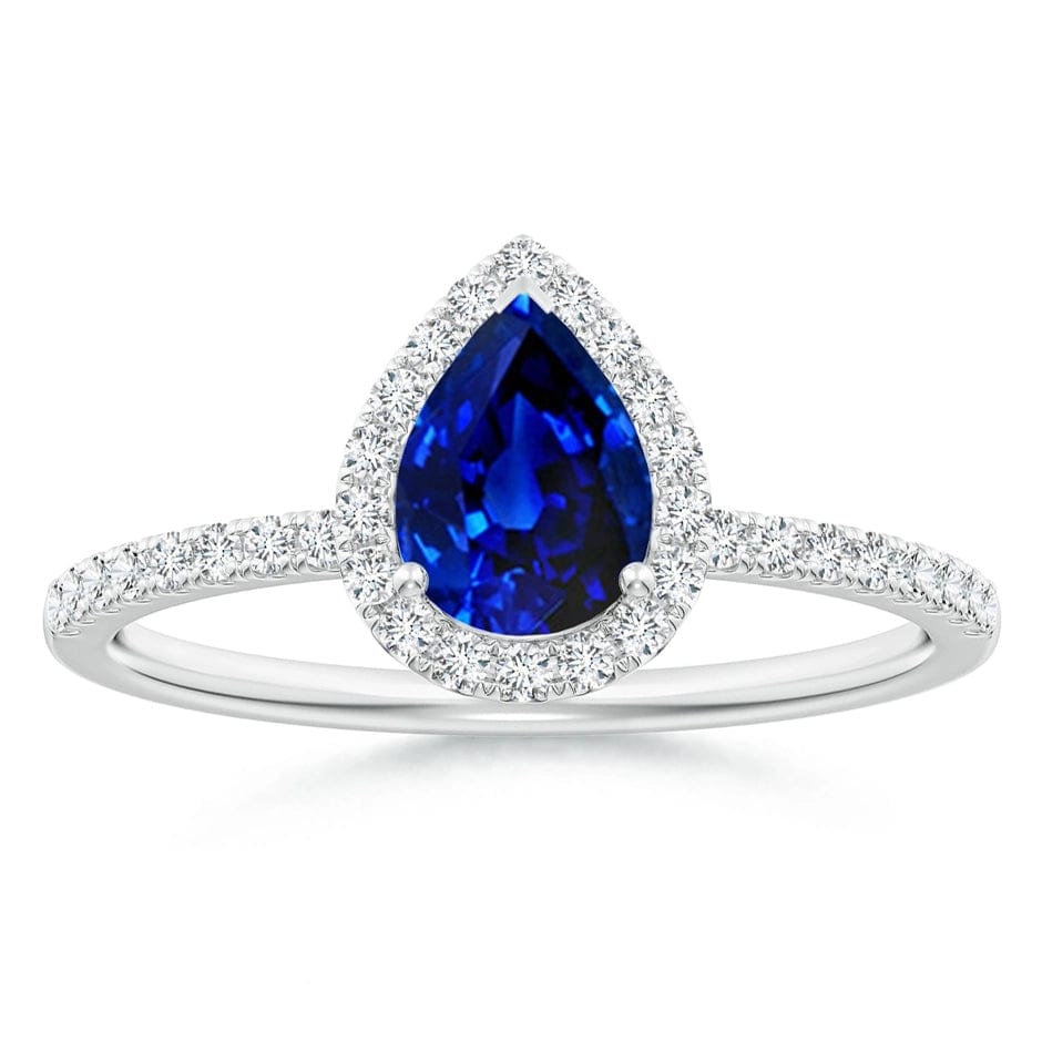 Lab-Grown Pear Brilliant Cut Sapphire - Halo Classic Engagement Ring 14K White Gold