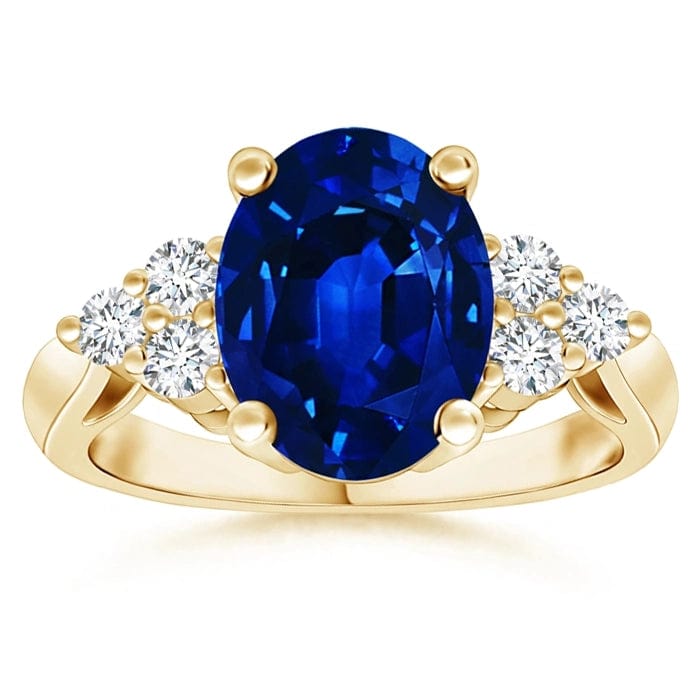 Lab-Grown Oval Brilliant Cut Sapphire - Pave Classic Engagement Ring 14K Yellow Gold