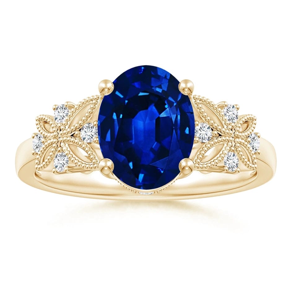 Lab-Grown Oval Brilliant Cut Sapphire - Pave Classic Engagement Ring 14K Yellow Gold