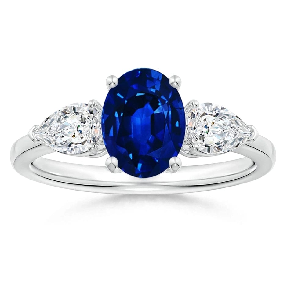 Lab-Grown Oval Brilliant Cut Sapphire - Three Stone Classic Engagement Ring 14K White Gold