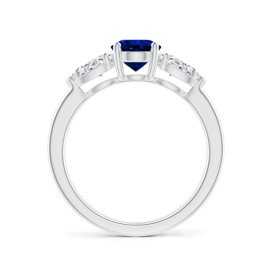 Lab-Grown Oval Brilliant Cut Sapphire - Three Stone Classic Engagement Ring 14K White Gold