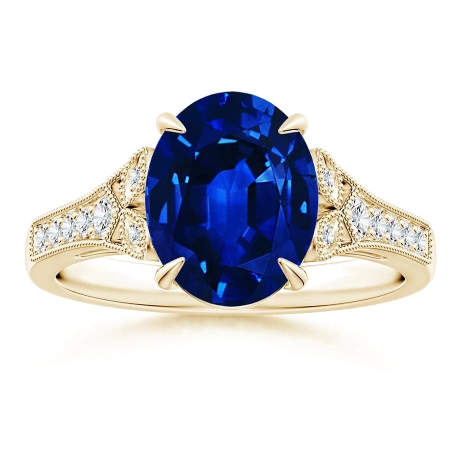 Lab-Grown Oval Brilliant Cut Sapphire - Pave Classic Engagement Ring 14K Yellow Gold