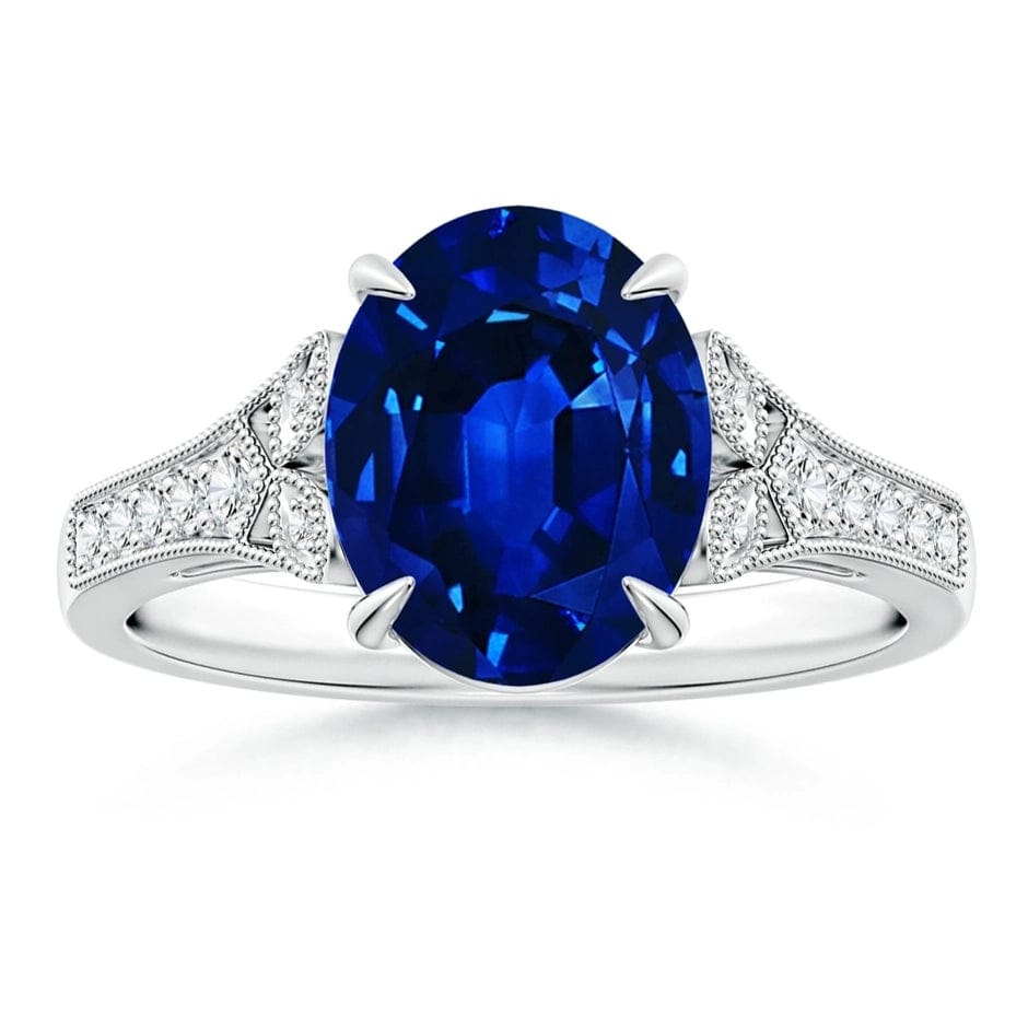 Lab-Grown Oval Brilliant Cut Sapphire - Pave Classic Engagement Ring 14K White Gold