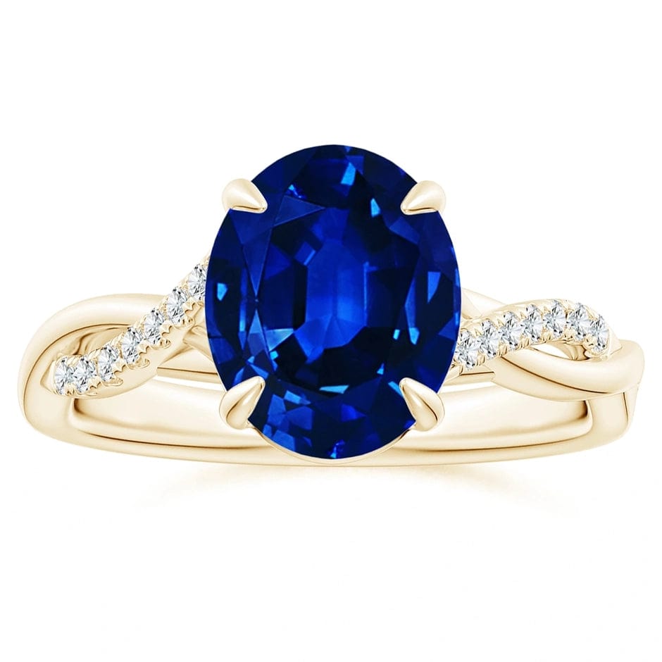 Lab-Grown Oval Brilliant Cut Sapphire - Pave Classic Engagement Ring 14K Yellow Gold