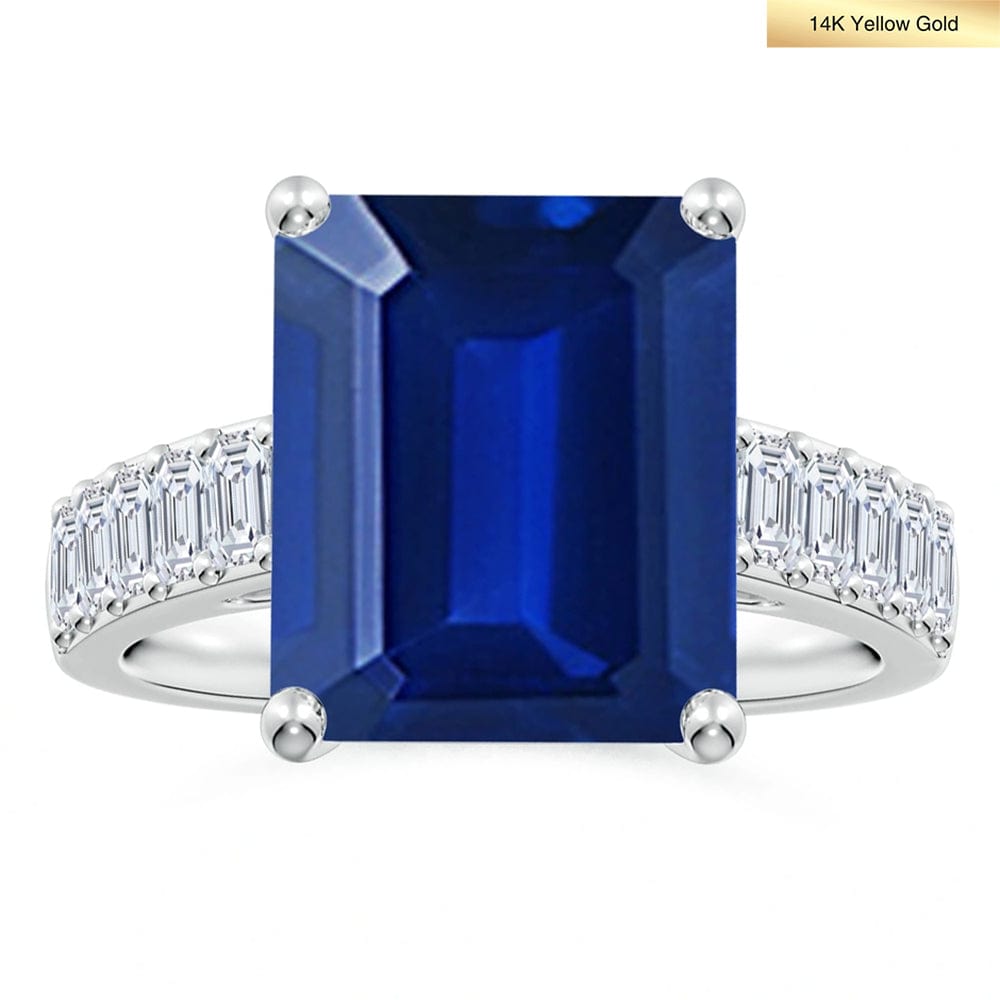 Lab-Grown Emerald-Cut Sapphire - Pave Classic Engagement Ring 14K White Gold