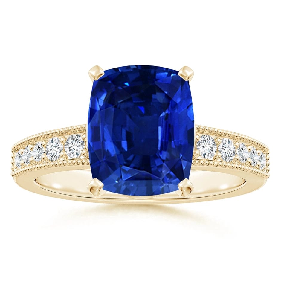 Lab-Grown Cushion Cut Sapphire - Pave Classic Engagement Ring 14K Yellow Gold