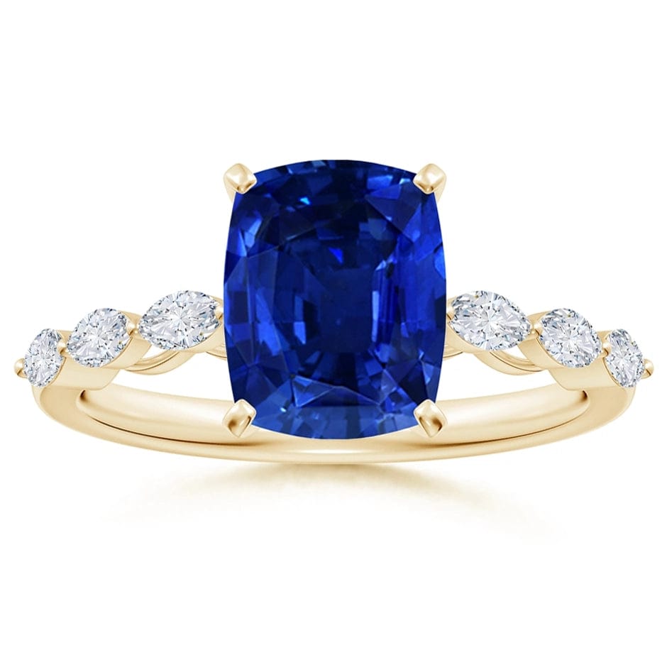 Lab-Grown Cushion Cut Sapphire - Pave Classic Engagement Ring 14K Yellow Gold