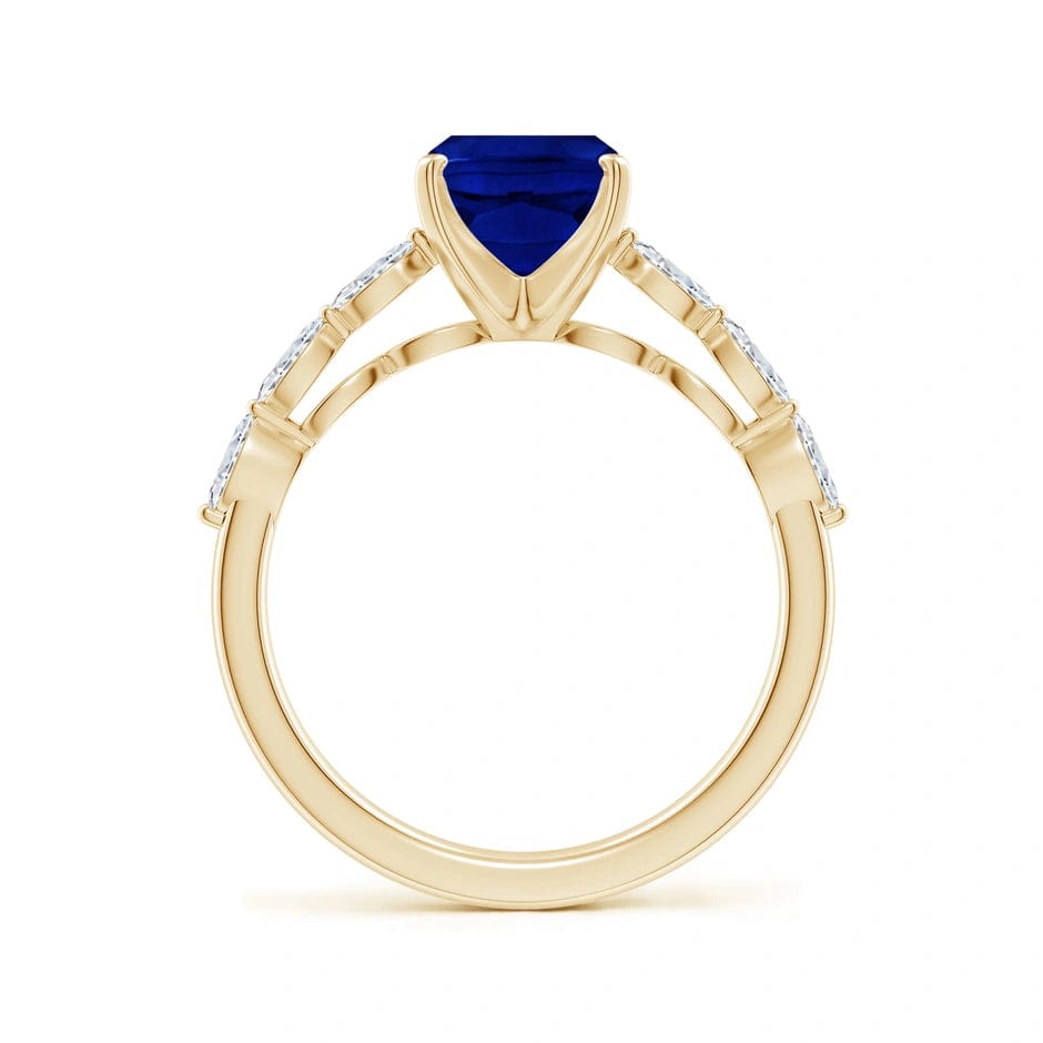 Lab-Grown Cushion Cut Sapphire - Pave Classic Engagement Ring 14K Yellow Gold