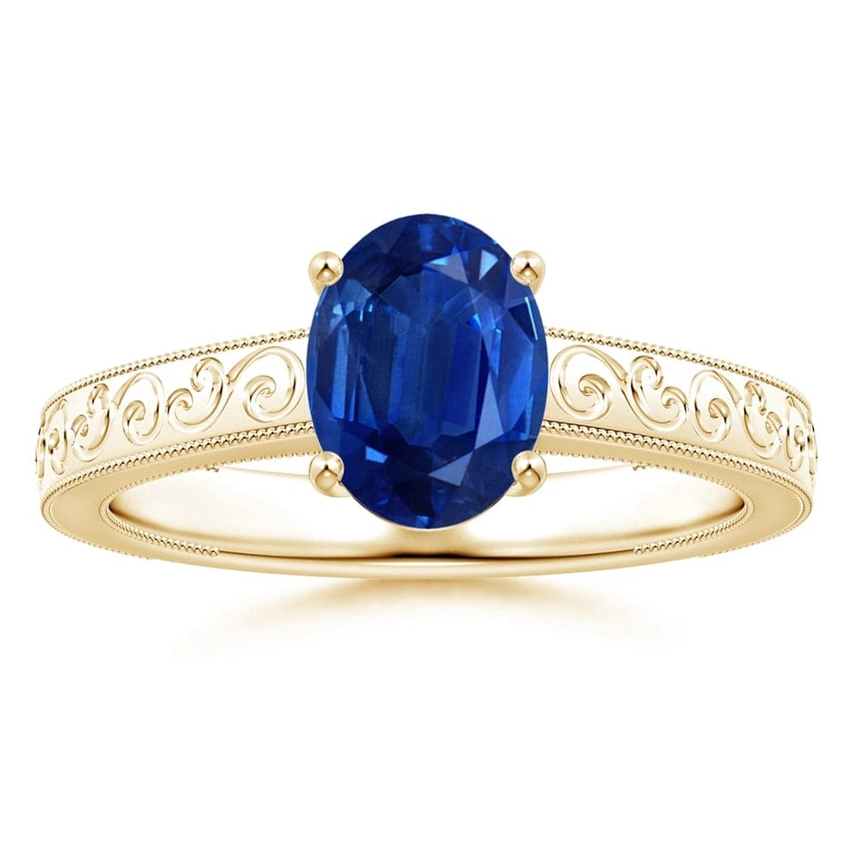 Lab-Grown Oval Brilliant Cut Sapphire - Solitaire Classic Engagement Ring 14K Yellow Gold