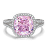 Sterling Silver Halo Classic Engagement Ring - Cushion Modified Brilliant Cut Fancy Vivid Pink Ice-Frosted Sparkle Lab Zircon
